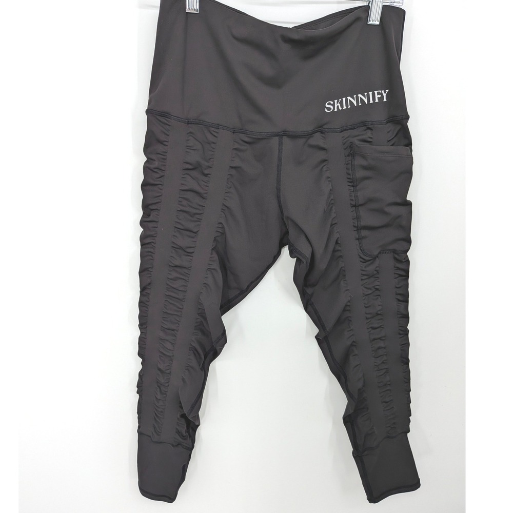 Skinnify 8 Band Leggings Large Black Ruched High Waist Activewear Resistance